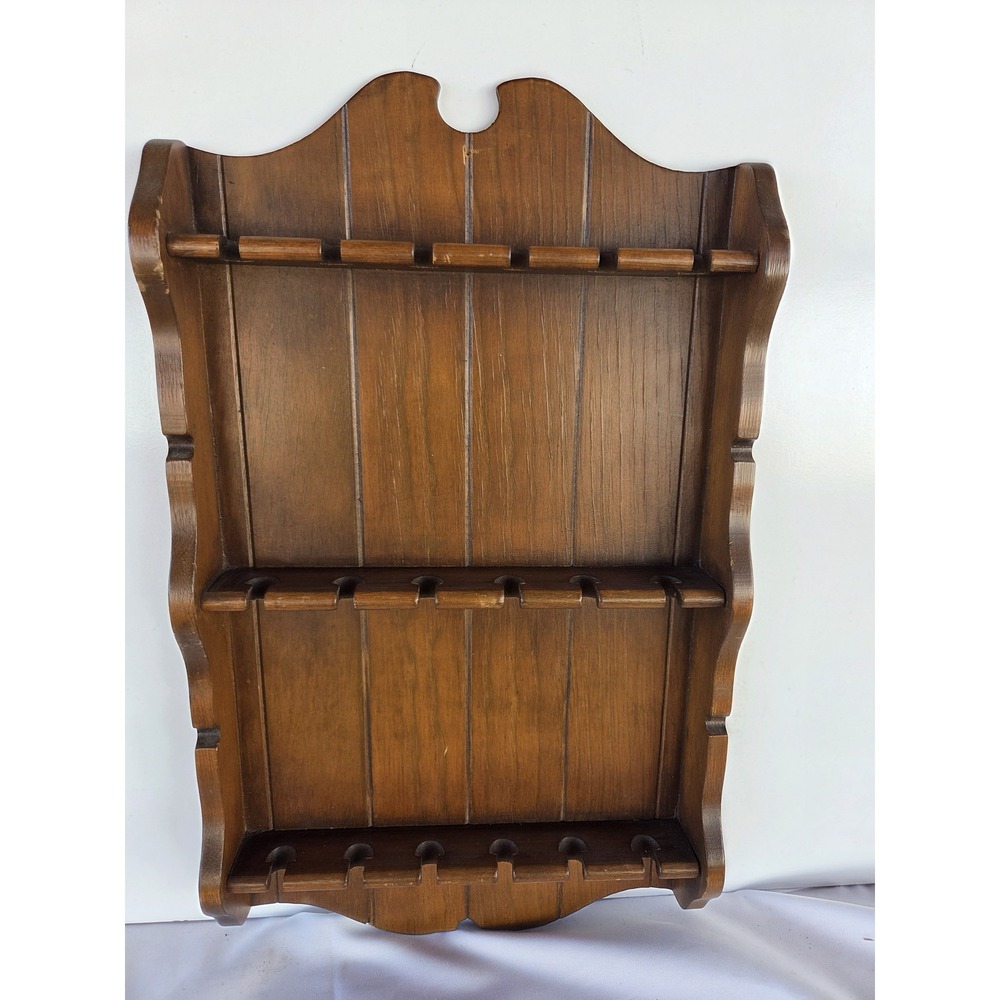 Vintage Wooden Souvenir Spoon Display Rack Wall Hanging 3 Tier Rustic Primitive